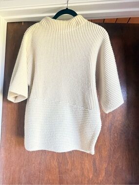 AYR Cream Ribbed Short-Sleeve Turtleneck Sweater